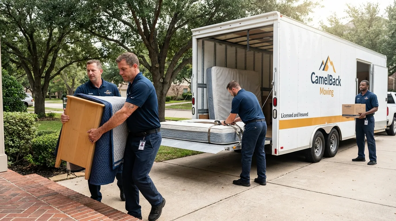 Crew loading residential truck for cross-state move from Oxford, NY