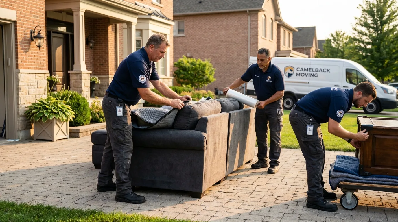 Large estate moving crew wrapping furniture in Oxford, NY
